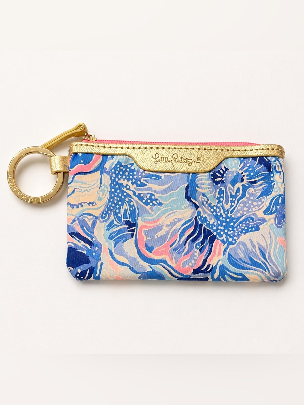 Lilly Pulitzer Gold-Trim Floral Card Pouch in Blue & Pink